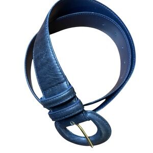 Milor Navy Blue Leather 80s Women’s Belt with covered Buckle M/L